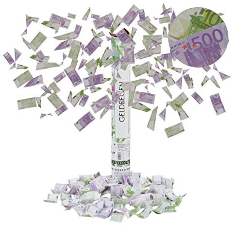 Relaxdays Geldscheine, Party Popper, 6-8 m Effekthöhe, Karneval, Geburtstag, Spielgeld, Konfettikanone 40cm, lila/grün, Partypopper 40 cm