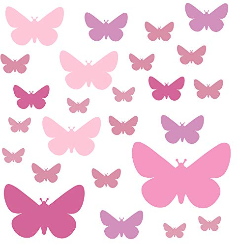 PREMYO 25 Stickers Muraux Enfants Papillons - Autocollants Décoration Murale Chambre Bébé - Facile à Poser Rose Pastel