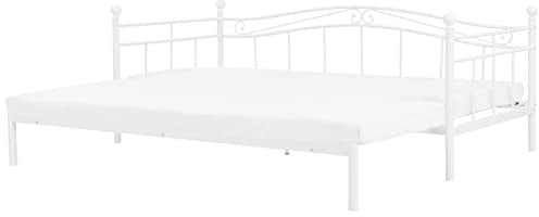 Beliani Ausziehbares Elegantes Metallbett 80 x 200 cm weiß Tulle