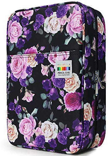 YOUSHARES Große Federmappe 300 Slots - Mäppchen Organizer Stiftetui mit Mehrschichtigem Halter für Prismacolor Coloured Pencils & Gel Pen (Purple Pink Rose)