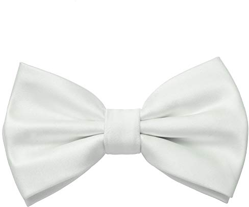 MASADA Herren Fliege Weiß Seidenlook, stufenlos verstellbar, handgefertigt, Hakenverschluss - 12 x 6 cm 100% Polyester