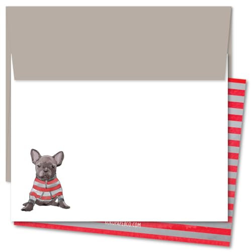 Koko Paper Co Notizkarten mit französischer Bulldogge, blanko, 25 Stück | Kraftpapier-Umschläge im Lieferumfang enthalten | gedruckt auf schwerem Karton