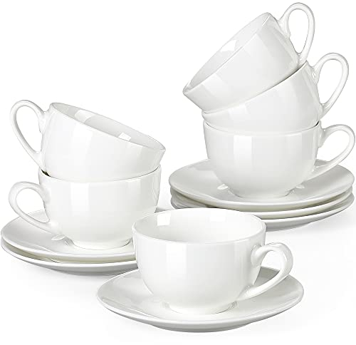 LOVECASA, Series Sweet, 12-Piece Tableware Ivory White China Porcelain Coffee Cup and Saucer Set, White, 230ml, Service for 6