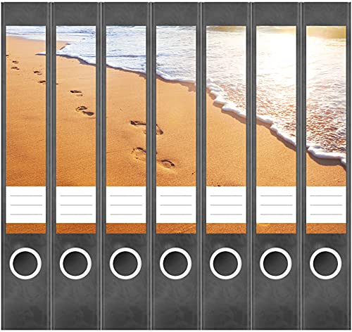 Etiketten für Ordner | Spuren im Sand | 7 Aufkleber für schmale Ordnerrücken | Selbstklebende Design Ordneretiketten Rückenschilder