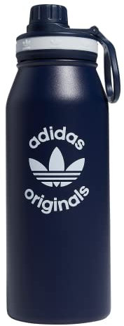 adidas Originals 1 Liter (32 oz) Metal Water Bottle, Hot/Cold Double-Walled Insulated 18/8 Stainless Steel, Night Indigo/White, One Size
