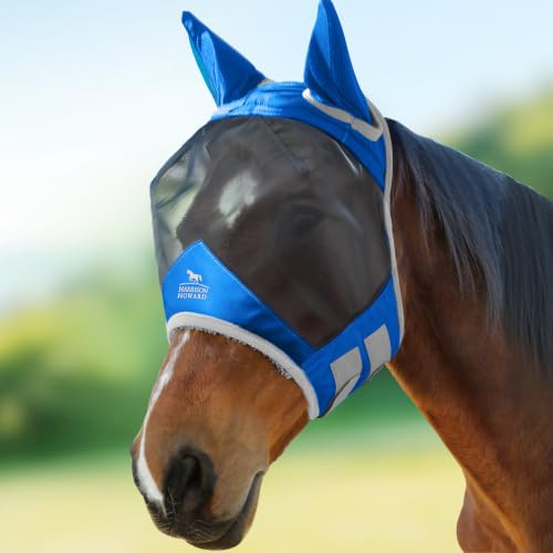 Harrison Howard CareMaster Pro Leuchtendes Pferde Fliegenmaske Standard mit UV-Schutzohren für Pferde-Signature Blue