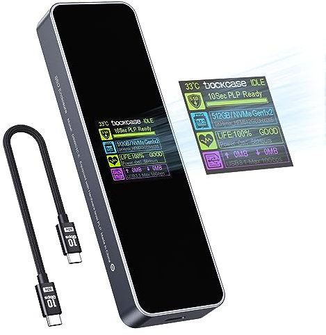 DockCase Smart SSD Enclosure 10s Power Loss Protection, M.2 NVMe Enclosure Real-time SSD Health Detection, Auxilliary Power Supprt USB-C 3.2 (10Gbps) for NVMe Up to 4TB
