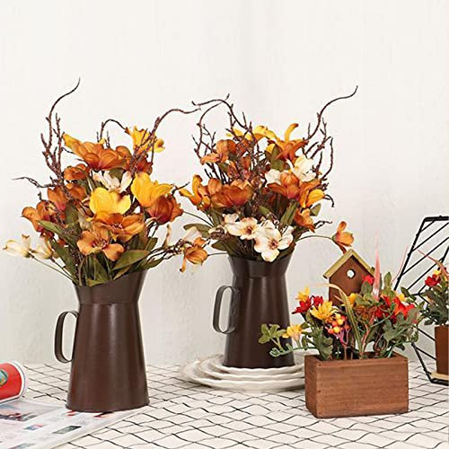 RENXR Lot de 2 fleurs artificielles avec pot en métal, arrangements floraux décoratifs d'automne, bouquets de fleurs artificielles en soie pour la récolte de l'automne, Thanksgiving, décoration de