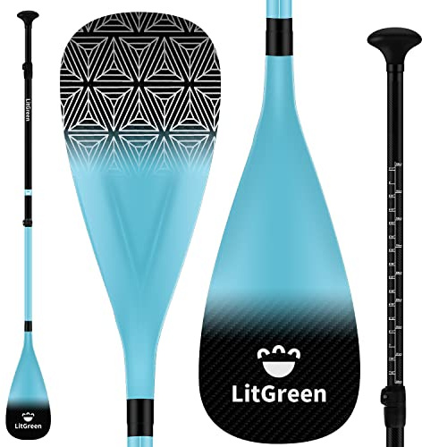 LitGreen SUP-Paddel aus Vollkarbonfaser zum Surfen, 1 x 3 Abschnitte, verstellbar, 750 g, leichtes Stand-Up-Paddel-Ruder für Paddleboard, Schwimmen, Wassersport