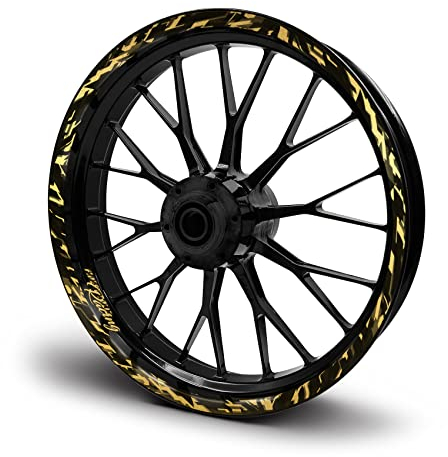 16-teiliges Set Felgenrandaufkleber Sticker für Motorrad Auto Felgen Future Design Komplett Set Felgenaufkleber für 15 16 17 18 19 Zoll MR017 (Gold Metallic, Glanz)