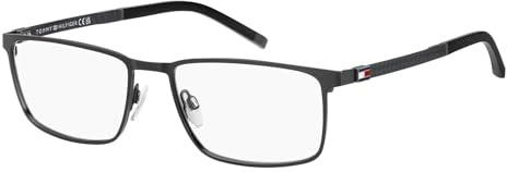 Tommy Hilfiger Brille mit Sehstärke für Herren optional mit Sonnenbrillentönung oder Blaulichtfilter, Rechteckig, gefertigt aus Kunststoff (inklusive Brillenetui)