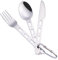 3Pcs Camping Cutlery Set 430 Stainless Steel Flatware Travel Cutlery Set QQ CAT Tableware Kit for Knife, Fork and Spoon Set with Carabiner for Hiking Picnic, Office On-The-Go