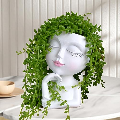 LovTocTic Face/ Head Planters, Women Face Small Plant/ Flower Pots with Drainage for Indoor Outdoor Succulents, White Vase Decor for Women Gifts(7 Inch)