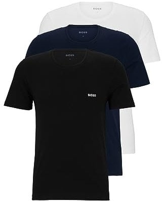 BOSS 3-Pack Crew Neck Cotton Jersey T-Shirts, Blanc Brillant Bleu Marine Soil Noir, Taille L Homme