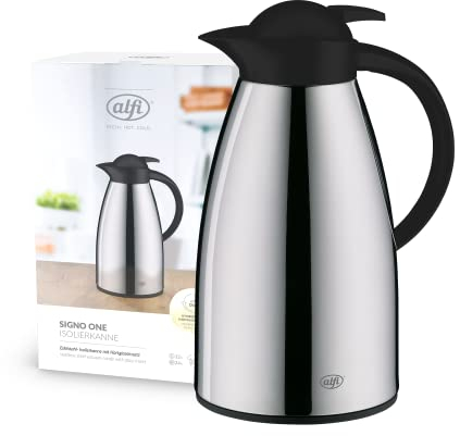 alfi SIGNO ONE 1,0l, steel mat, Edelstahl-Isolierkanne mit Hartglaseinsatz, Drehverschluss mit bequemer Drucktaste, Ausgießen mit einer Hand, Edelstahlkörper lackiert, ideal als Kaffeekanne, Teekanne
