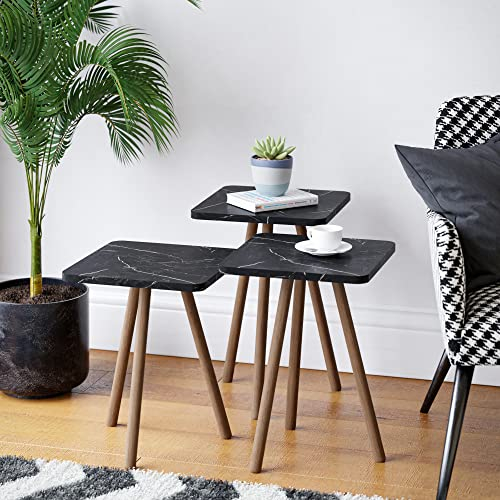 [en.casa] Satztisch Hobro im 3er Set Beistelltisch Wohnzimmertisch Kaffeetisch Quadratisch 49 x 34 x 34 cm eckig Couchtisch Schwarze Marmor-Optik