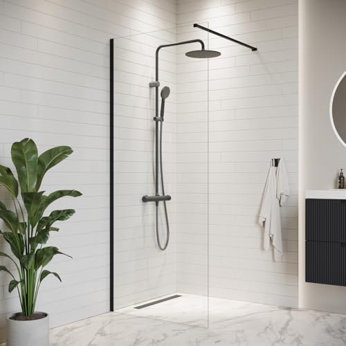 Duschwand Florida 70 x 200cm Glas Duschabtrennung Walk-In Dusche Nano Duschtrennwand, Schwarz