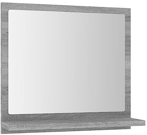 vidaXL Badspiegel, Spiegel Wandmontage, Wandspiegel für Badezimmer, Badezimmerspiegel Kosmetikspiegel Badmöbel, Grau Sonoma Holzwerkstoff
