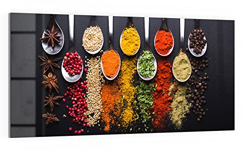 DEQORI Glas-Magnettafel | 100x50 cm groß | Motiv Kochlöffel mit Gewürzen | Memo-Board aus Glas | Magnetboard inkl. Magnete, Stift & Tuch für Küche & Büro | Tafel magnetisch & beschreibbar
