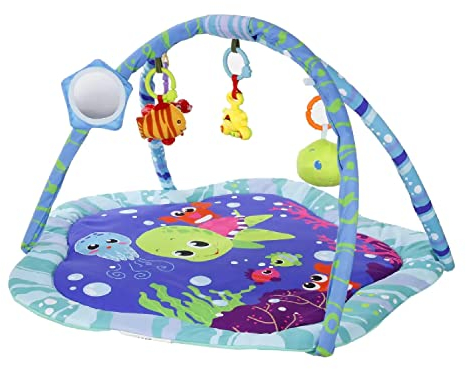 HanksKids Pädagogische Plüschmatte Plüsch Matte Soft Baby Kinder Spielzeug Schildkröte Fisch Krabbe Spiegel