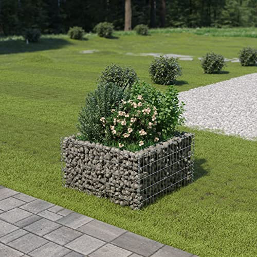 JUNZAI Gabionen-Hochbeet, Palettenrahmen, Hochteich, Gemüsebeet, Kräuterregal Balkon, Blumenbeet, Kräuterspirale, Tomatenbeet, Pflanzhochbeet, Verzinkter Stahl 90×90×50 cm