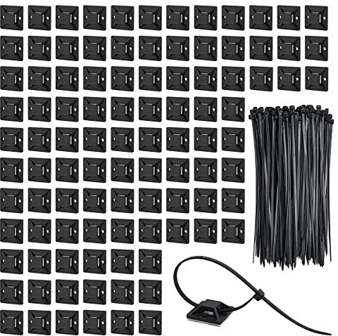 100Pezzi Supporto Autoadesive per Fascette.Supporti per Fascette Stringicavo.Clip per Cavi Adesivo.Fermacavi Adesivi,Fermacavo Adesivo per Ufficio e Casa(Nero)