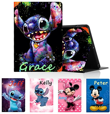 Personnalisée Coque pour Lenovo Tab M10 10,1 TB-X605F/X505F, Personnalisable Texte DIY Étui avec Mignon Dessin Animé Stitch Housse de Protection Ultra Fine Cuir PU Cover