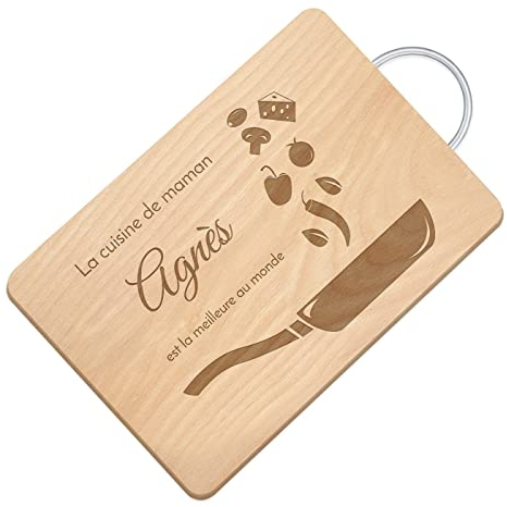 Maverton Planche à Découper Personnalisée pour elle - Plateau en Bois avec Manche en Métal - avec Gravure - Cadeau Femme - Cadeau Personnalisé - maman - anniversaire - noel - fete des meres - Poêle