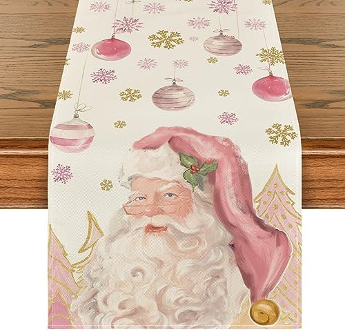 Artoid Mode Rosa Weihnachtsmann Weihnachtskugeln Weihnachten Tischläufer, Winter Küche Tisch Dekoration Drinnen Urlaub Party Dekor 40x140 cm