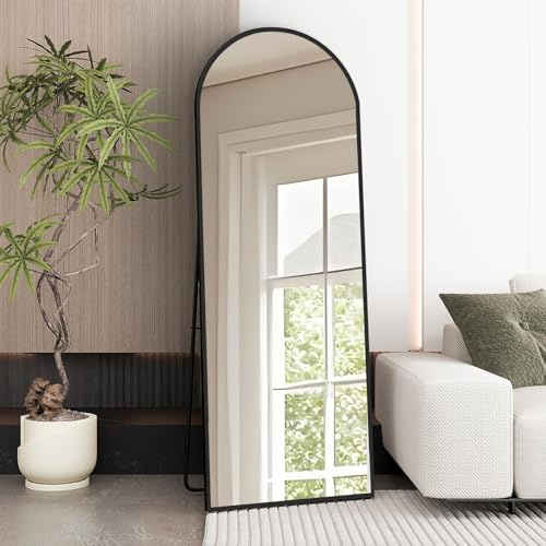 Beauty4U Full Length Mirror Arched Top, 165x60cm Large Free Standing Mirrors, Floor Mirror with Black Aluminum Alloy Frame for Living Room or Bedroom, Hanging or Leaning