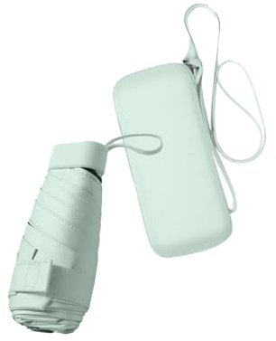 Yolispa Kleiner kompakter Regenschirm für Sonne und Regen, UV-Schutz, Regenschirm mit Tasche für Damen und Mädchen, Nilgrün, 14cm x 4.5cm