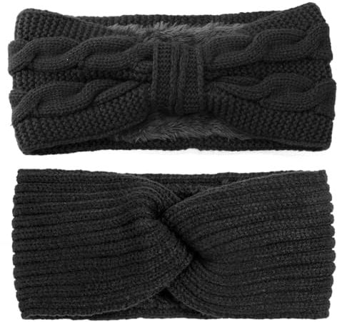 DRESHOW Women Warm Knitted Headband Winter Ear Warmer Crochet Head Wraps Thick Fleece Lining Hair Bands