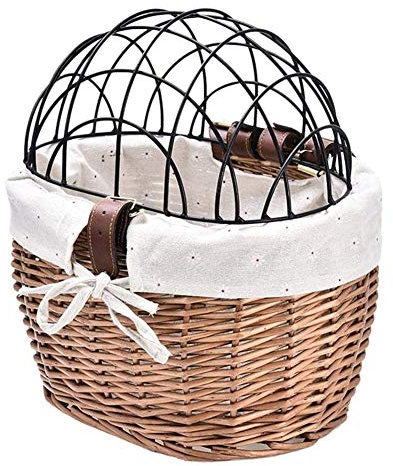 Dovhmoh Dog Bicycle Front Handlebar Basket Pets Seat Handwoven Wicker Road Bike Basket Pet