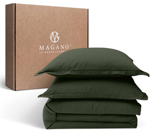 Magano® Premium Bettwäsche 200x200 Grün | Weich & Bügelfrei | Hypoallergen & Atmungsaktiv | Deckenbezug 200x200 cm + Kissenbezug (2X) 80x80 cm | Dunkelgrün