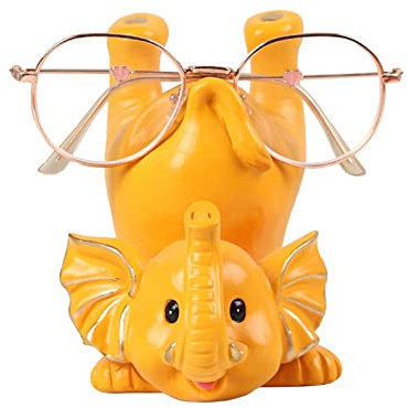 MODUDY Tier-Brillenhalter, Elefanten-Figur, Brillenhalter, Tier-Brillenhalter, Halter, Sonnenbrillen-Ausstellungsständer, Lustiger Brillen-Brillenständer, Heimbüro-Desktop-Dekoration(Gelb)