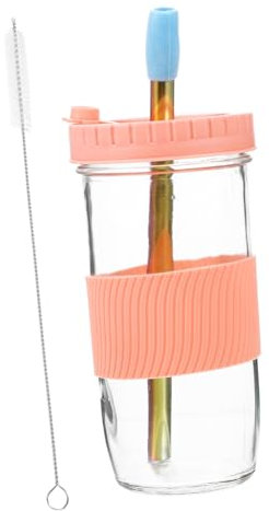 Ciieeo 1set Tazze Cannuccia e Copertura Silicone Bicchiere Trasparente Per Bevande Per Tè Al Latte Cocktail e Feste Facile Da Pulire e Riutilizzabile