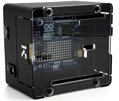KKSB Projekttasche für Arduino UNO R4, kompatibel mit UNO R4 Minima und UNO R4 WiFi, Platz für Ethernet-Hut, transparente Abdeckung, langlebiges Aluminiumgehäuse mit Stahlsockel
