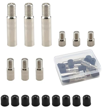 FINELYCR 9 Pezzi Prolunga Valvola Pneumatici, Ottone Adattatore Estensione Valve 20 mm, 27 mm, 40 mm, Metallo Valve Extender Pneumatico, per Auto, Bici, Scooter
