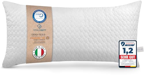 VitaloBett Höhenverstellbares Kopfkissen 40x80cm - Memory Foam Mit Reißverschluss und Memory Sticks - Hergestellt in Italien