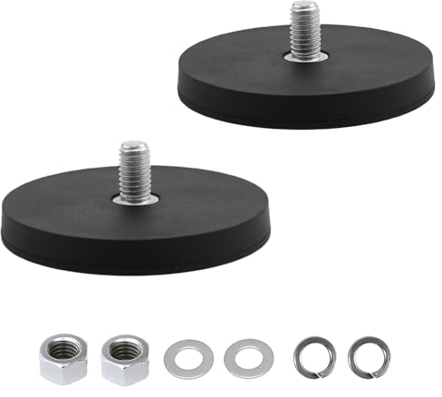 2 Stück Neodym Magnete Gummiert, Ø 88mm Gummi Runde Magnete, Flachgreifer Magnet, Scheibe Topfmagnet Mit M8 Außengewinde, 55kgs Tragkraft, für Lichtleisten, Gummi Runde Magnete mit Gewinde