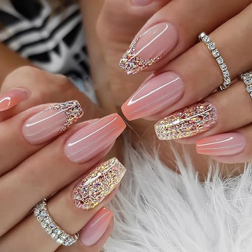 MrCuvaryas French Press On Nails Kurz, 24 Stück Nägel zum aufkleben Fake Nails, Glossy Kunstnägel Selbstklebende Nail tips Natural Acryl Künstliche Fingernägel für Nail Art (Colorful, 24 PCS)