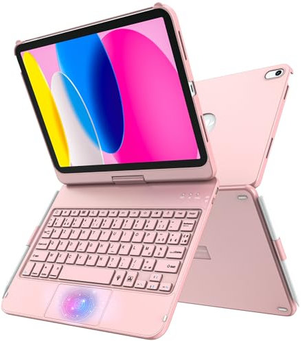 TQQ Teclado para iPad de 10ª generación con teclado táctil de precisión, teclado retroiluminado 10 colores tipo ordenador portátil, giratorio a 360°, teclado francés AZERTY