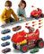 BunnyJOY Camion Enfant Garçon 3-5 Ans, Voiture Dinosaure avec 6 Voitures Métalliques et 6 Missiles, Piste Extensible, Jouet Garcon Idée Cadeau 4 5 6 7 8 Ans,Rouge