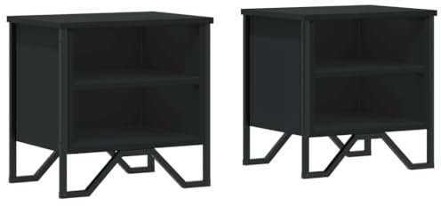 vidaXL Nachttisch 2 STK., Nachtschrank mit Stauraum, Nachtkommode für Schlafzimmer, Nachtkonsole Beistelltisch, Schwarz Holzwerkstoff Metall