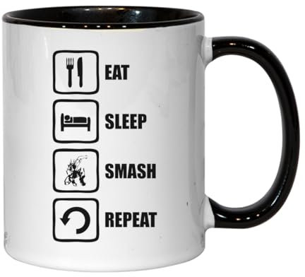Atspauda Eat Sleep Smash Repeat All Might Keramik-Tee-Kaffeetasse, Schwarz
