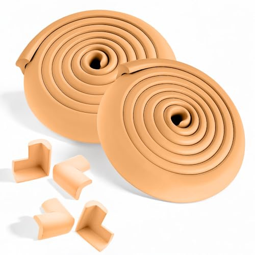 4M Foam Strip & 8 Corner Guards for Baby & Kids Safety - Edge Protection with Adhesive Tape, 2x 2M Strips, Easy Install, UK Shipping (Wood)
