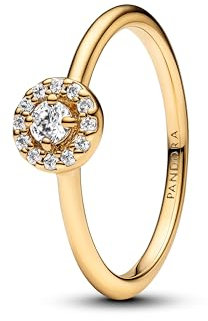 PANDORA Timeless Runder Pavé-Strahlenkranz Ring aus Sterling Silber mit vergoldeter Metalllegierung und Zirkonia, Größe: 58, 163554C01-58