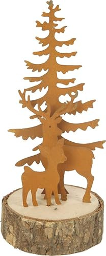 TrendLine Deko Baum mit Rentier 6,5 x 6,5 x 16,5 cm braun Figur