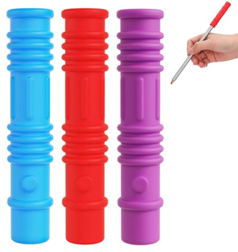 Kaubarem Bleistiftaufsatz,Silikon Kaustab,Beißring Bleistiftaufsatz,Chew Pencil Topper Set,Sichere Silikon Kau Bleistiftkappe,Kauaufsatz Stifte,Bleistiftkappe aus Silikon 3 Stück Tokaneit
