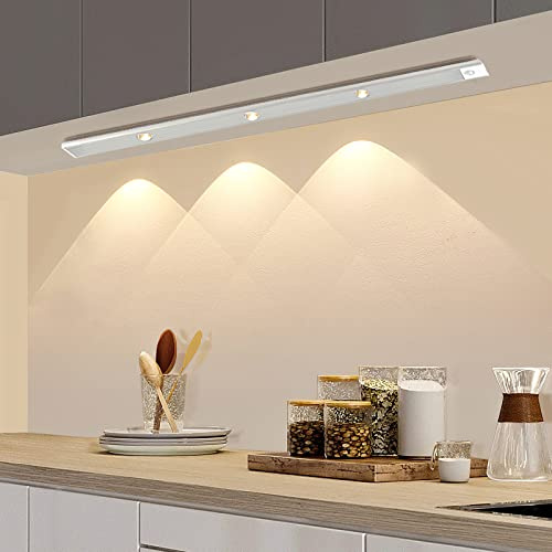 KOOSREEL 40 cm Under Cupboard Kitchen Lights with Motion Sensor LED Sensor Light Indoor USB Rechargeable Cabinet Lights Fully Dimmable Wireless Night Light for Kitchen, Bedroom, Stairs (3 Colors)